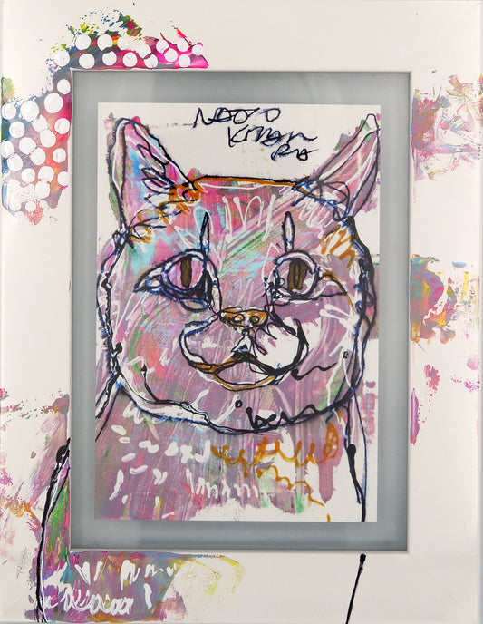 ※sold※【北村直登】オリジナルペイントフレーム|26277|すぐ開き直る3枚目のネコ