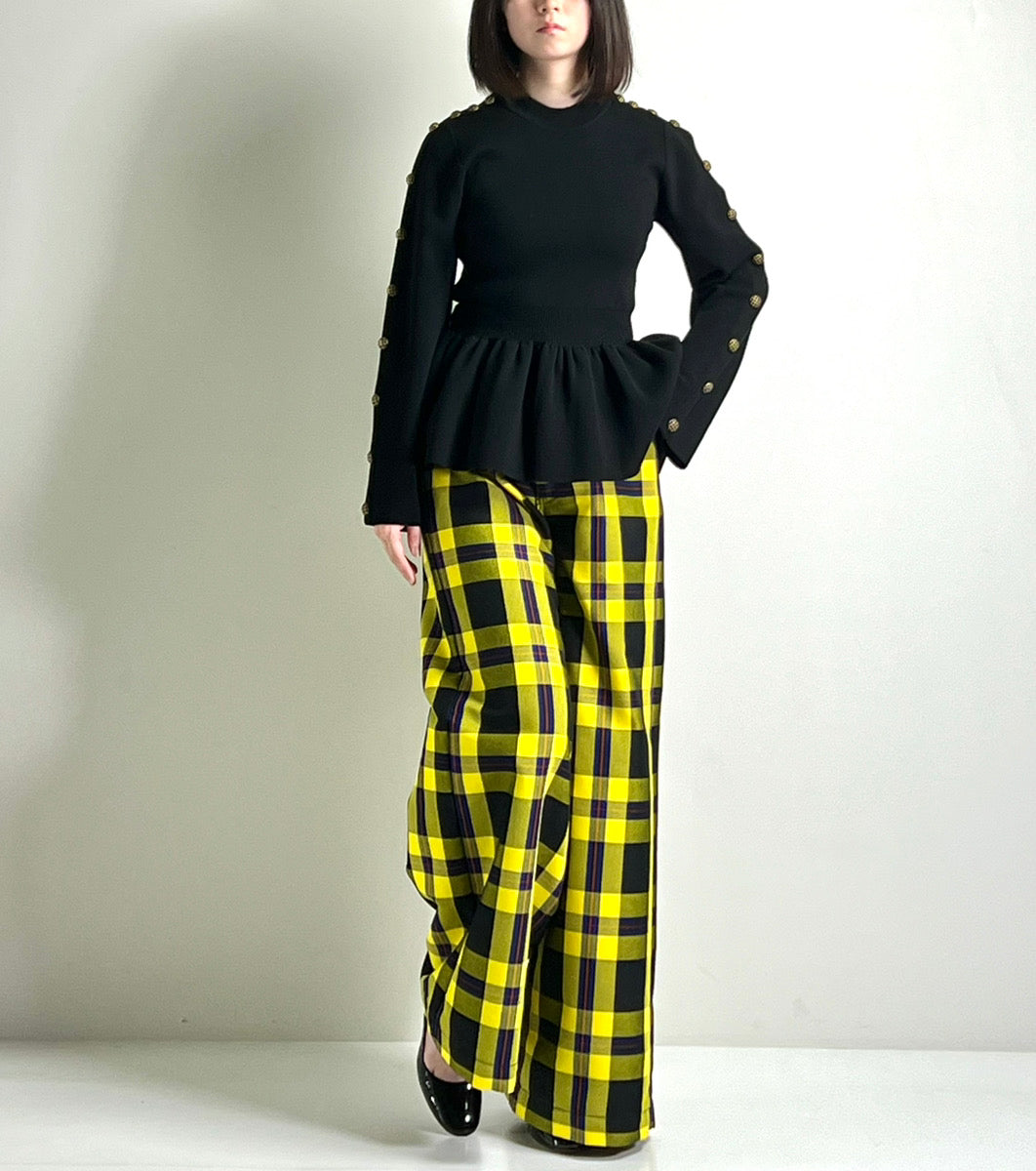 【DOUBLE STANDARD CLOTHING】チェック柄ハイウエストワイドパンツ(イエロー/ブラック)